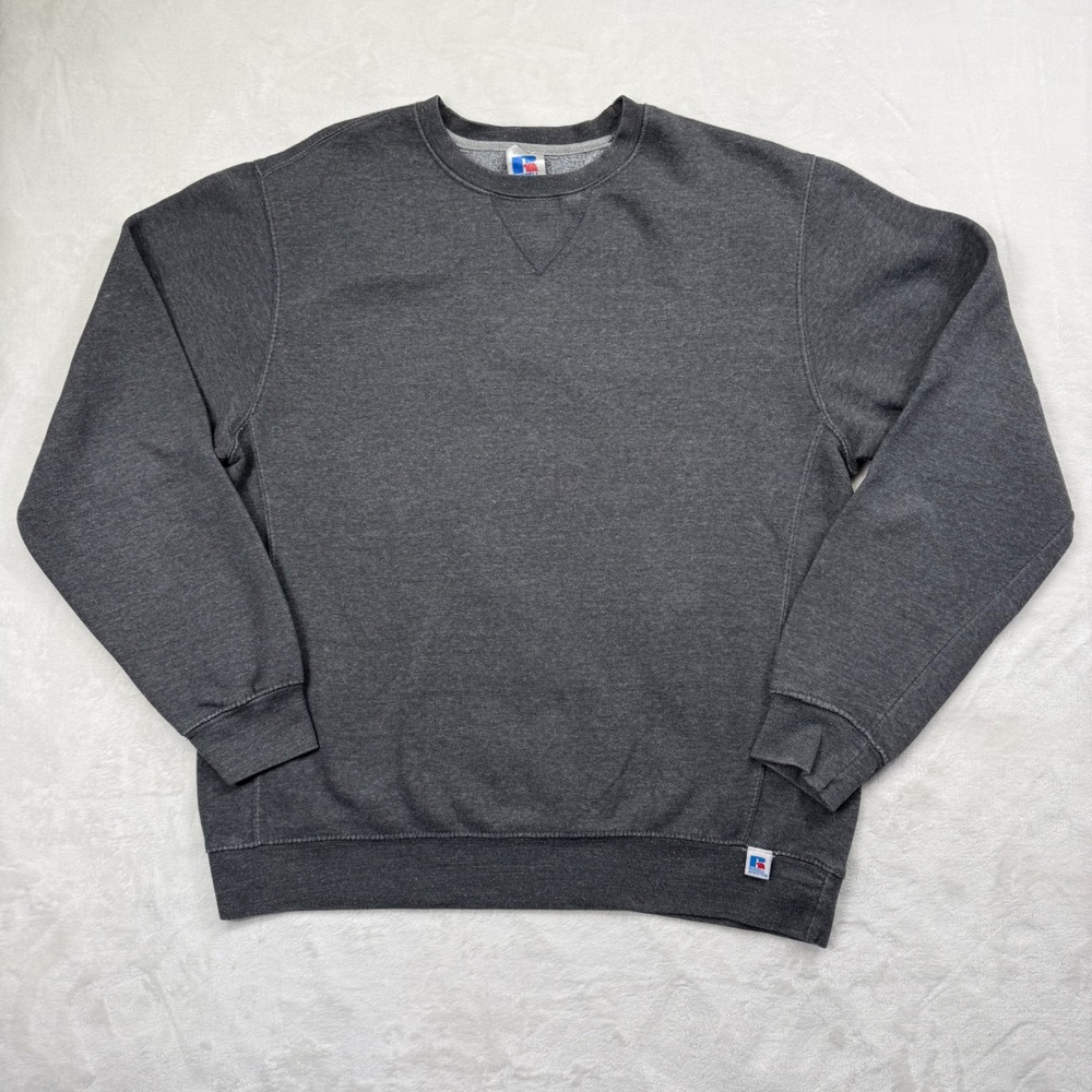 Russell Athletic Mens Crewneck Sweatshirt Charcoal Gray Fleece Pullover Large